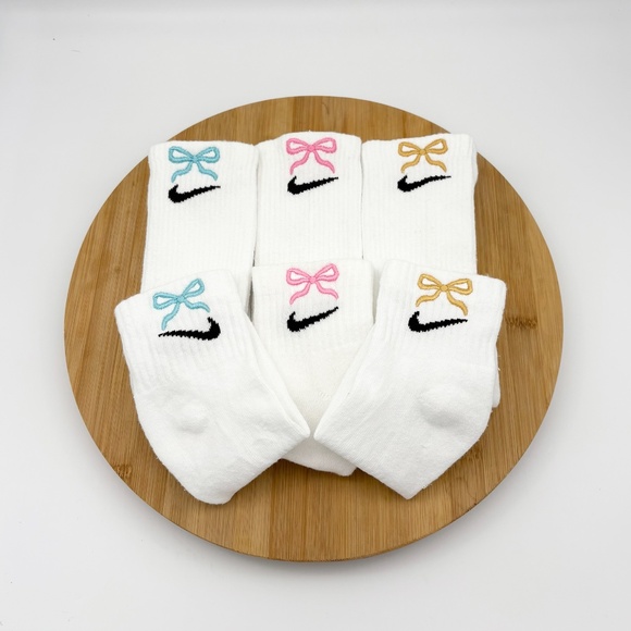 Custom Bow Nike Dri Fit Crew & Ankle Socks - One Pair (Blue, Pink, & Gold) - Picture 1 of 7